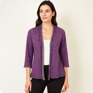Eileen Fisher Alpaca Wool Blend Open FrontCardigan In Purple Sz Small 3/4 Sleeve